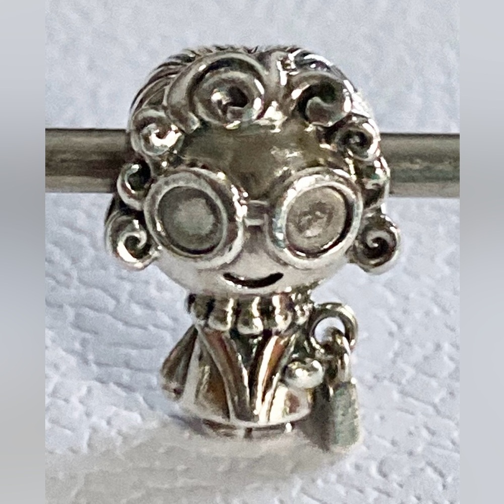 Authentic Pandora Sterling Silver Pink Enamel “Mrs.Wise” Elderly Woman Charm.